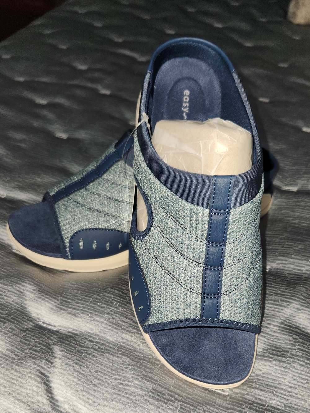 Easy Spirit Slip-On Open Toe Mules in Navy Blue